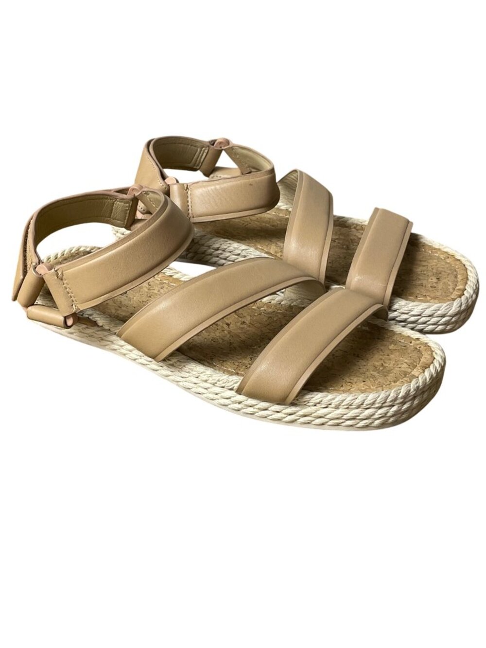 Vince Elian Leather Platform Woven Espadrille Sport Adjustable Sandals Tan Sz 8
